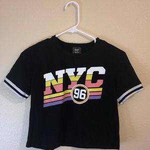 Cropped black graphic tee with “NYC 96” on front